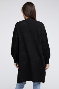 Twist Knitted Open Front Cardigan With Pockets