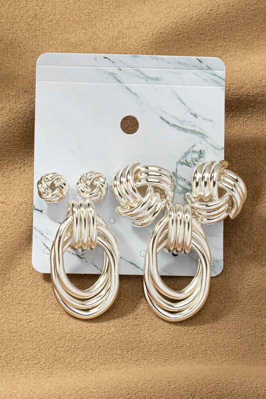 Trio Metal Knot and Hoop Earrings