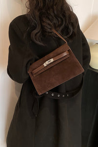 Suede & Leather Strap Shoulder Bag