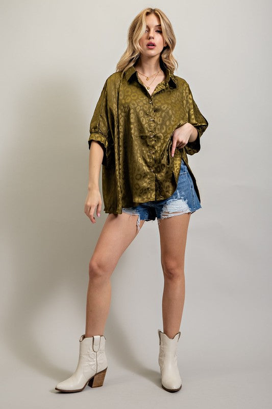 Animal Print Button Down Blouse