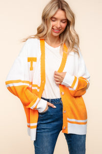 V Neck Button Down Letter Patch Cardigan