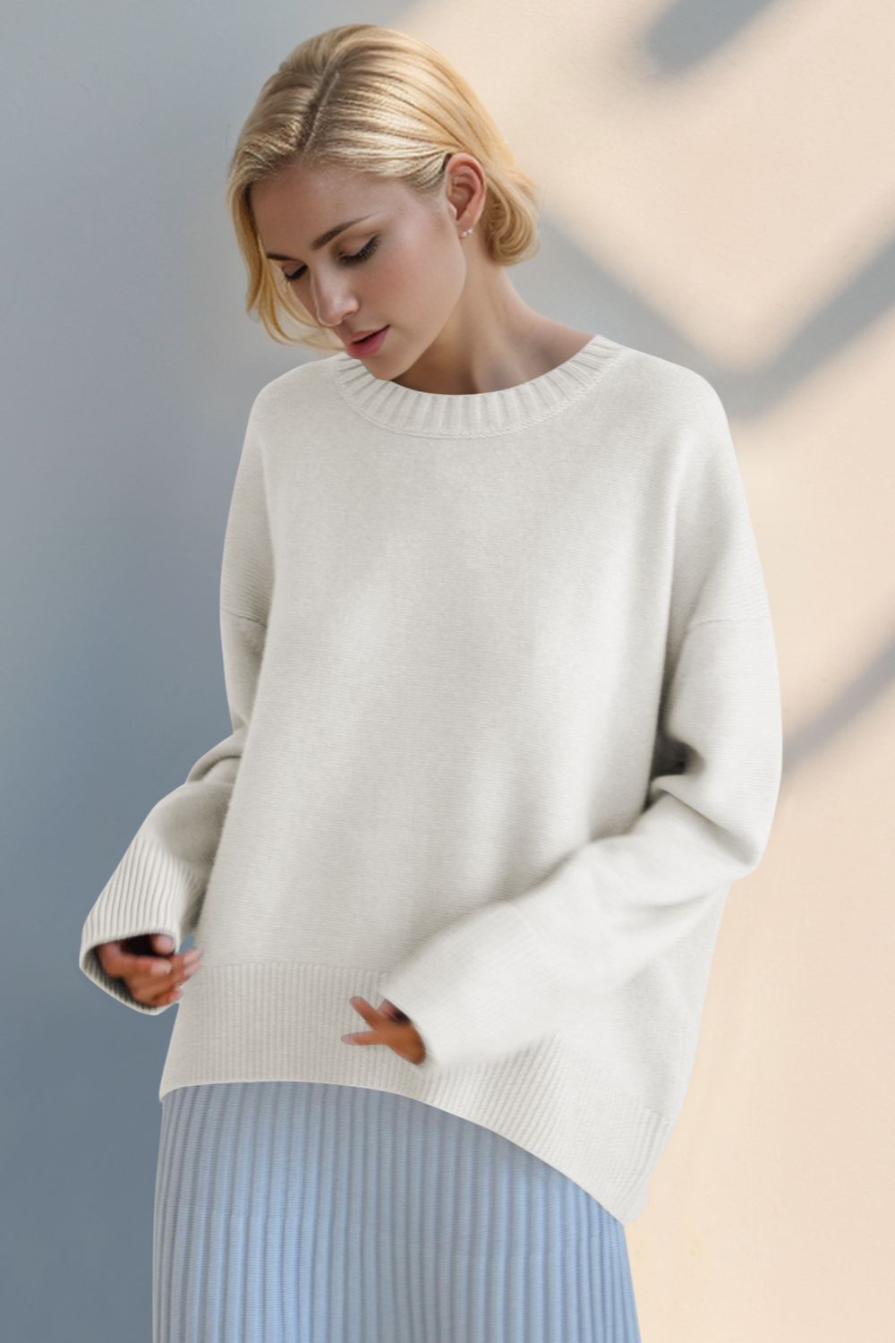 Round Neck Dropped Shoulder Sweater