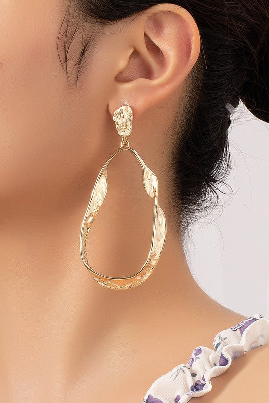 Hammered Twist Metal Hoop Earrings