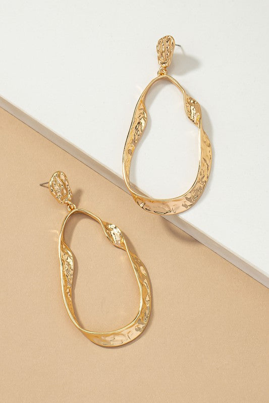 Hammered Twist Metal Hoop Earrings