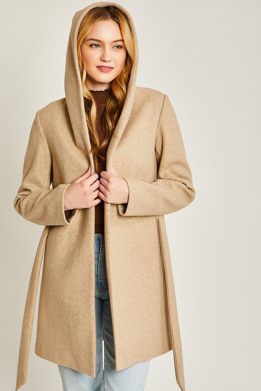 Fleece Belted Hoodie Coat