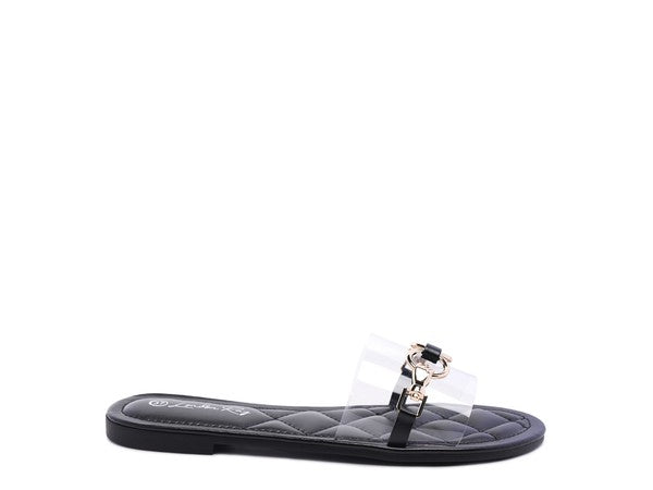 Clear Buckled Quilted Slides