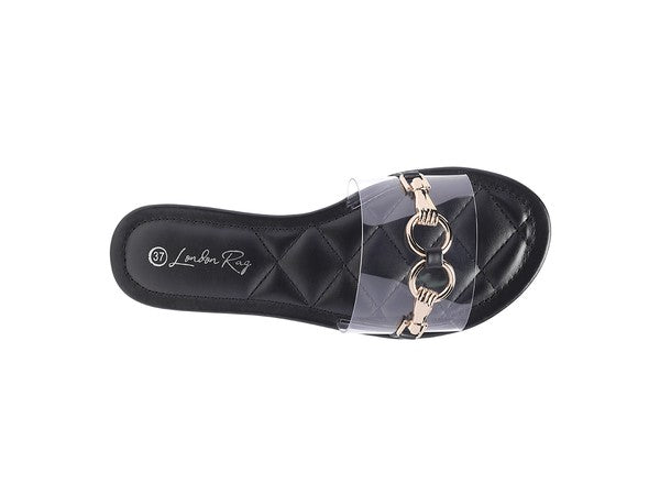 Clear Buckled Quilted Slides