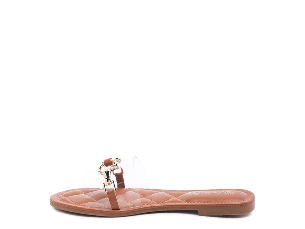 Clear Buckled Quilted Slides