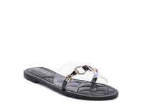 Clear Buckled Quilted Slides