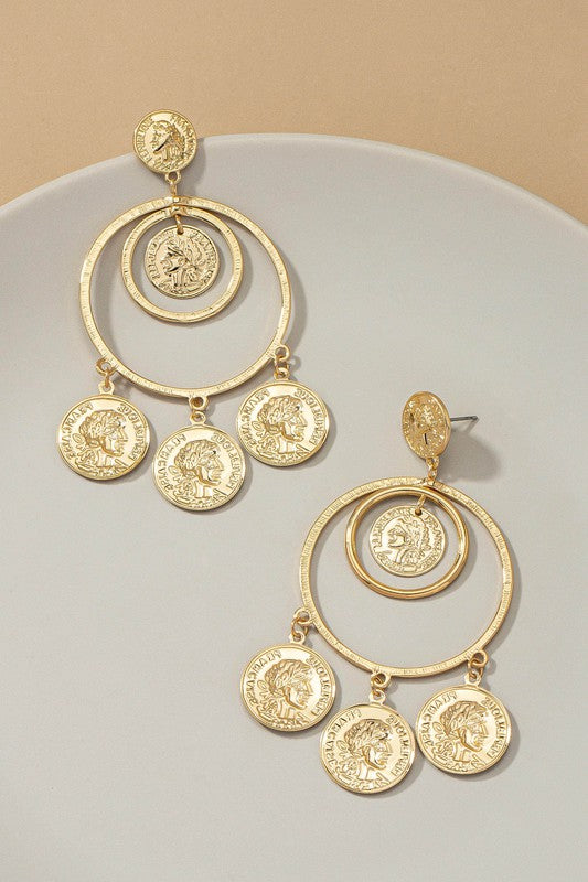 Double Hoop Coin Drop Earrings