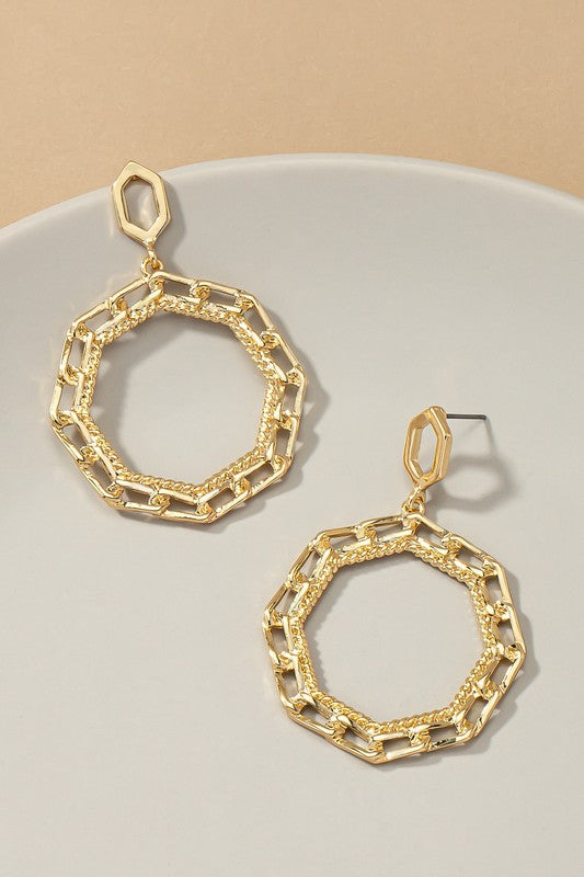 Octagon Chunky Link Drop Earrings