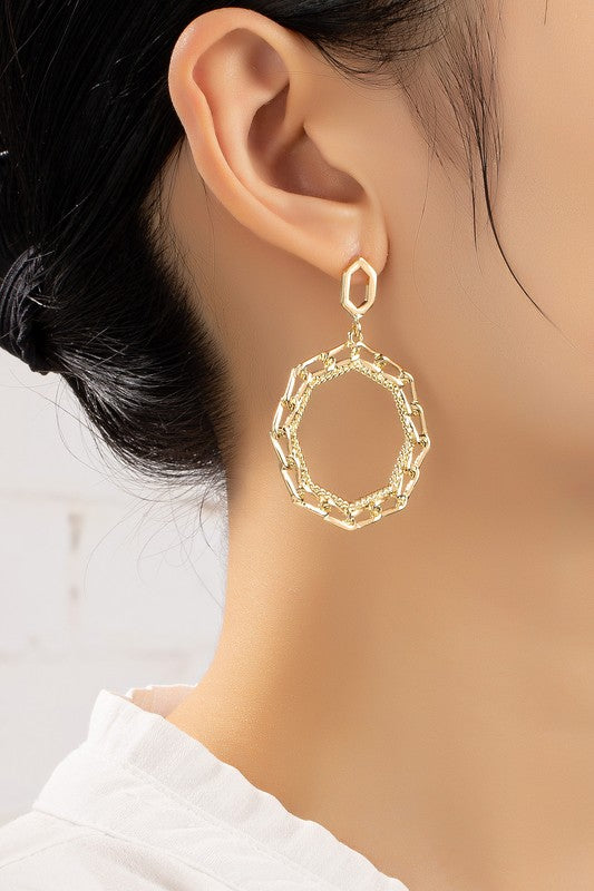 Octagon Chunky Link Drop Earrings