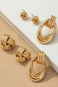 Trio Metal Knot and Hoop Earrings