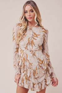 Printed Ruffle Long-Sleeved Tiered Mini Dress