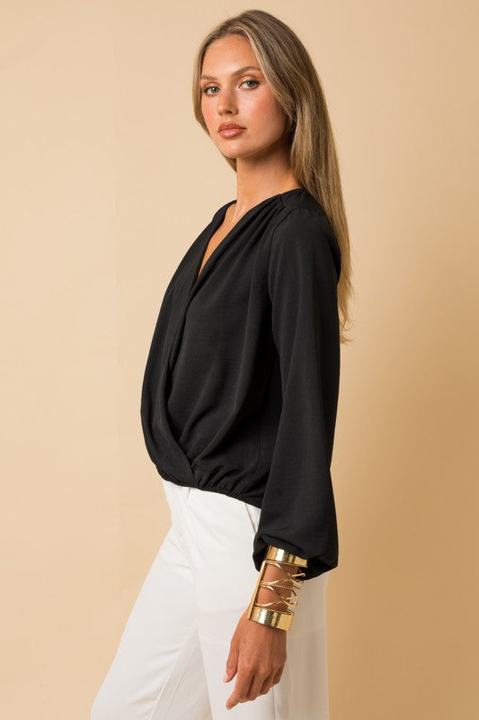 Surplice Shoulder Shirring Top