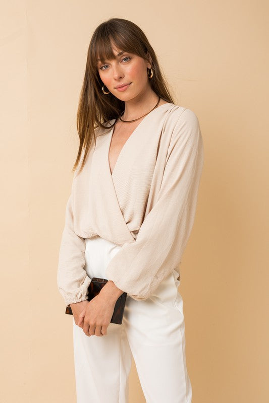 Surplice Shoulder Shirring Top