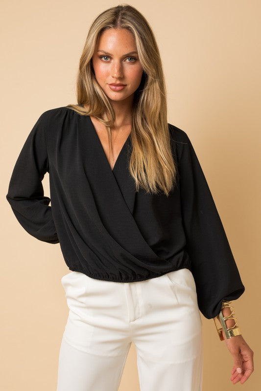 Surplice Shoulder Shirring Top