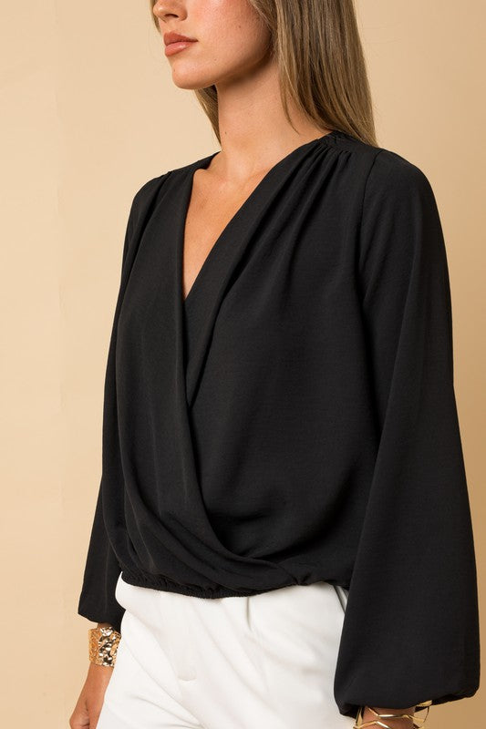 Surplice Shoulder Shirring Top