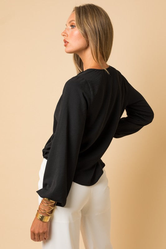 Surplice Shoulder Shirring Top