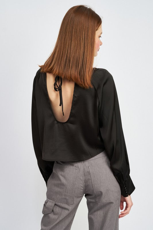 NIGHT OUT LONG SLEEVE SATIN BLOUSE