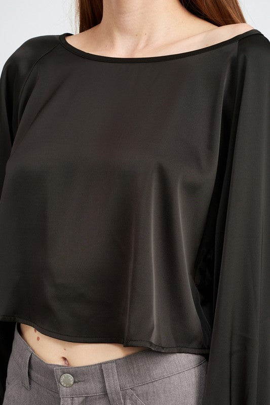 NIGHT OUT LONG SLEEVE SATIN BLOUSE