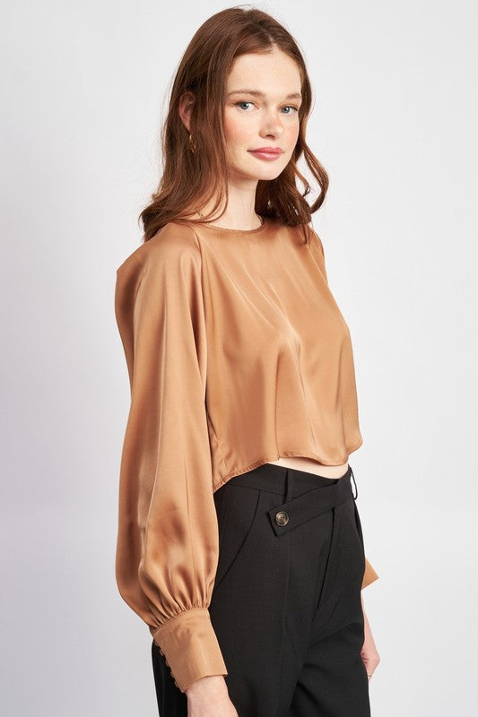 NIGHT OUT LONG SLEEVE SATIN BLOUSE