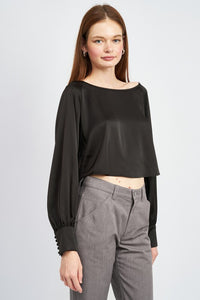 NIGHT OUT LONG SLEEVE SATIN BLOUSE