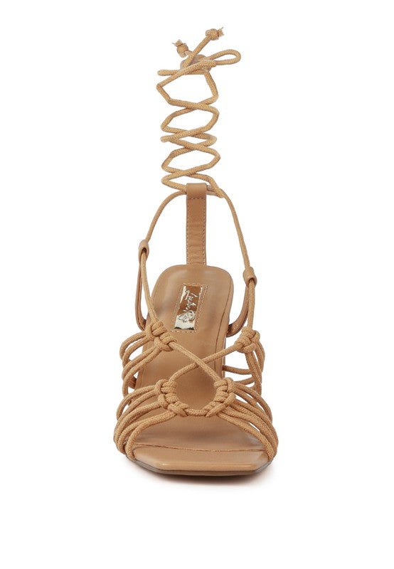 STRINGS ATTACHED BRAIDED BLOCK HEELED SANDAL