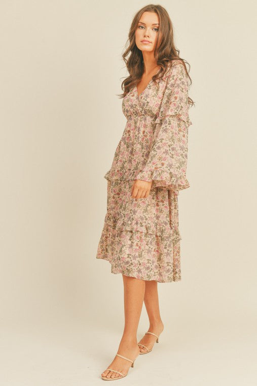 Fall Floral Print Midi Dress