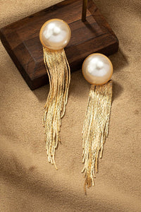 Pearl and Cobra Chain Tassel Drop Earrings