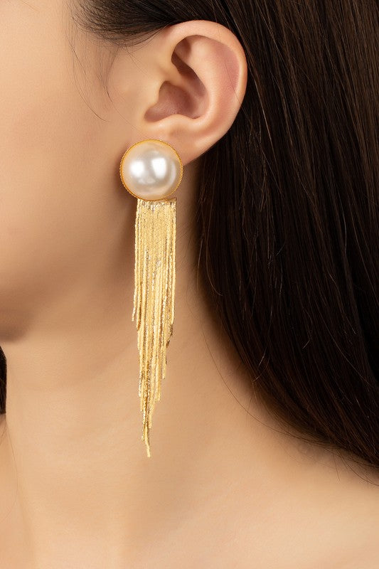 Pearl and Cobra Chain Tassel Drop Earrings