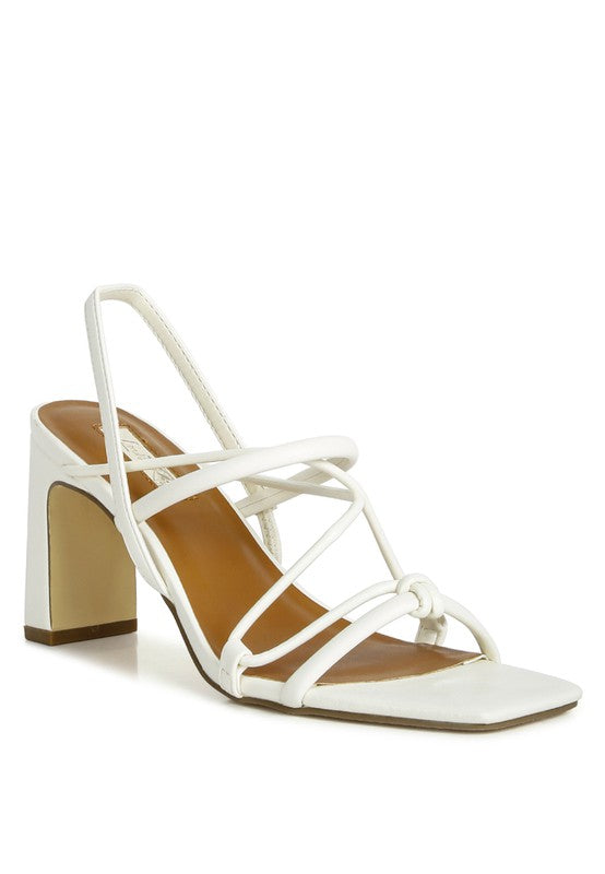 Two String Slingback Mid Heel Block Sandals