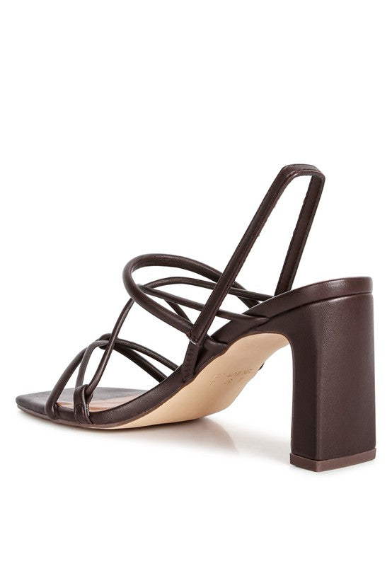 Two String Slingback Mid Heel Block Sandals