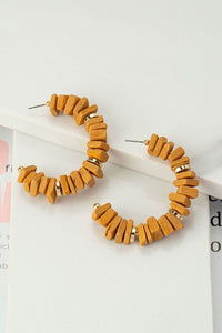 Wood Chip "C" Shaped Hoop Earrings