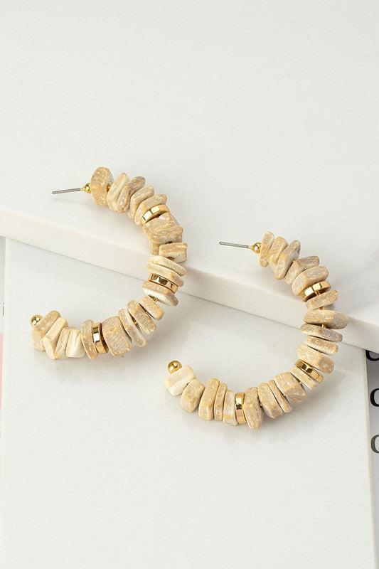 Wood Chip "C" Shaped Hoop Earrings