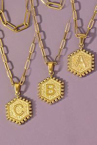 Double Sided Hexagon Initial Necklace