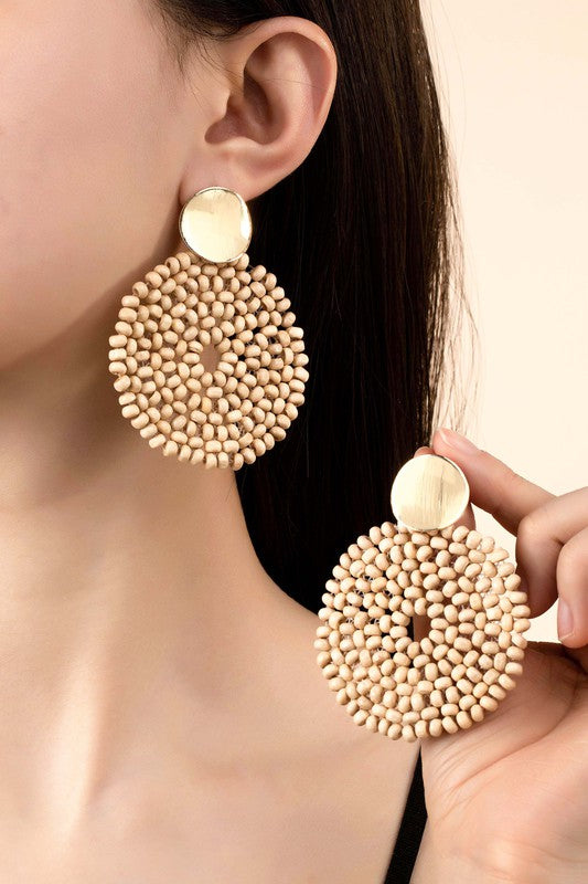 Wood Disk Drop Earrings