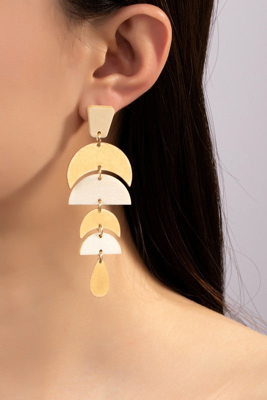 Linear Wood and Metal Drop Earrings