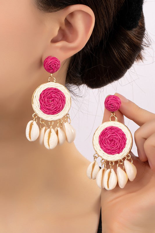 Raffia Disk x Puka Shell Earrings