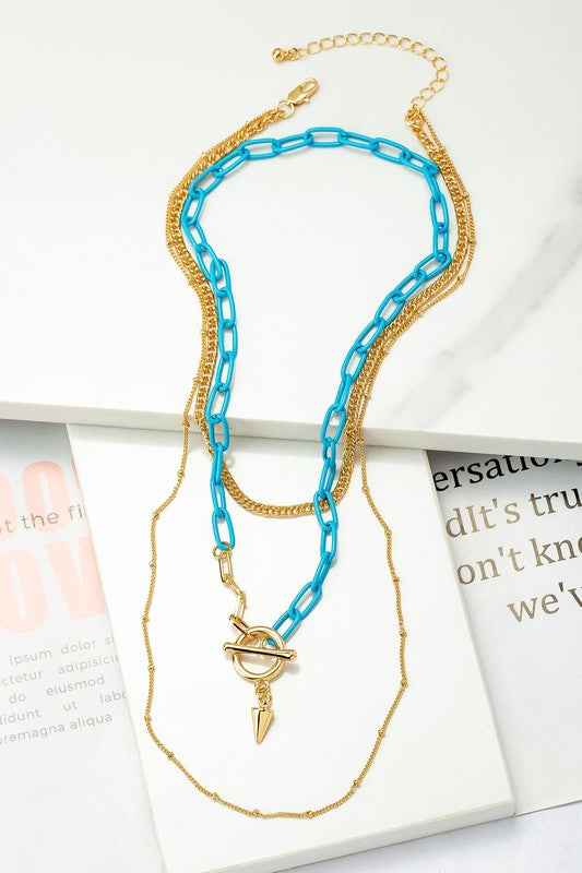 3 Row Turquoise Chain Necklace Set