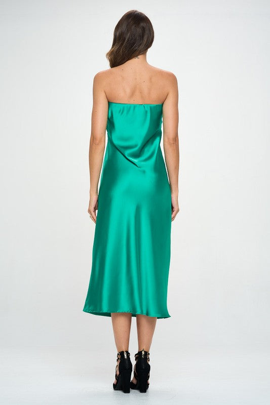 Silky Satin Tube Draped Dress