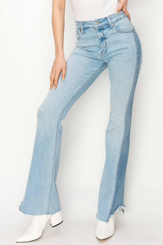 High Rise Boot Cut w/ Color Panel Denim