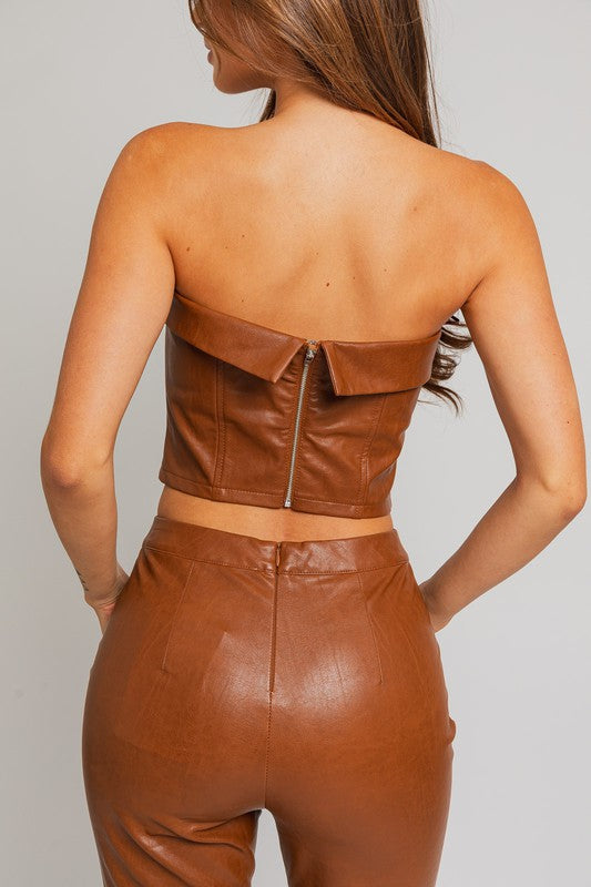 Vegan Leather Corset Tube Top