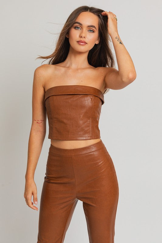 Vegan Leather Corset Tube Top