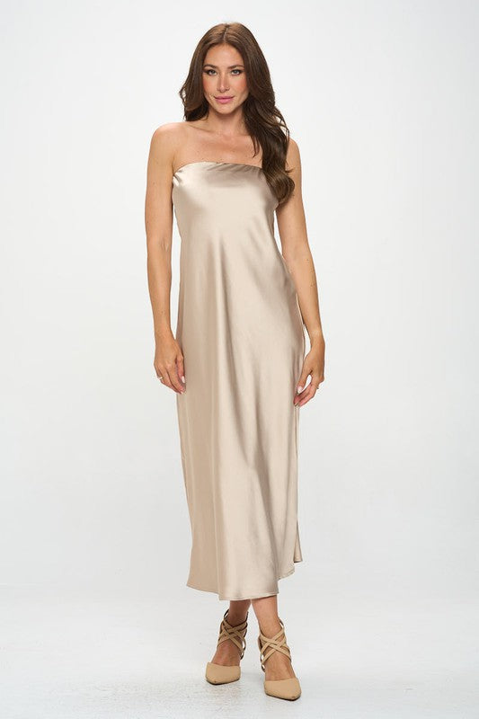 Silky Satin Tube Draped Dress