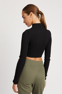 MOCK NECK CROP TOP WITH CUT OUT