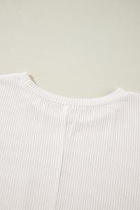 White Plus Size Ribbed Textured Long Sleeve T Shirt