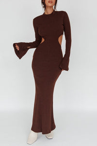 Long Sleeve Flared Cuff Knit Maxi Dress