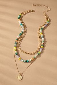 3 Row Multicolor Bead Chain Necklace