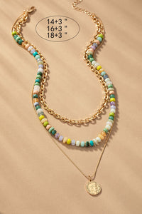 3 Row Multicolor Bead Chain Necklace